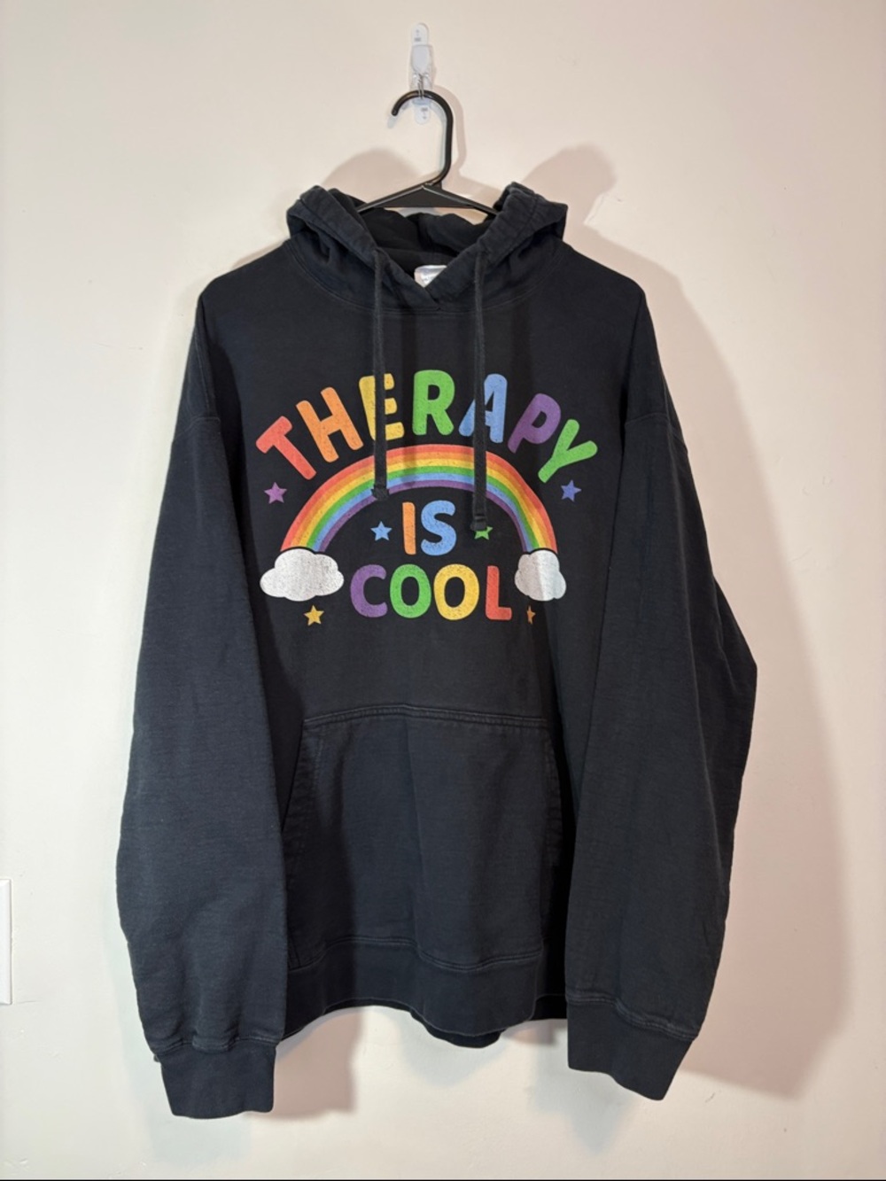 Therapy Is Cool 2XL Graphic Hoodie Rainbow Pride Feelings Therapist Gift Cozy